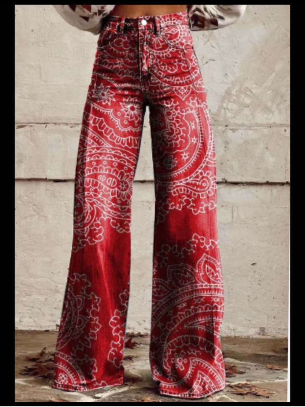 Red Paisley Wide-Leg Jeans.60